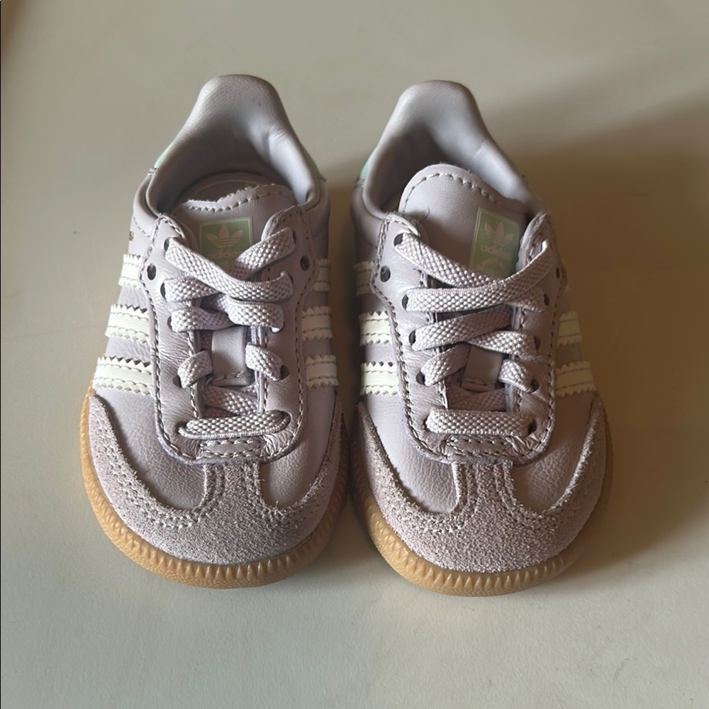 adidas Kids Light Pink Suede & Cream Stripe Sneakers